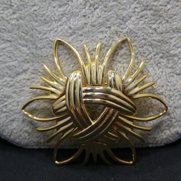 Kenneth Lane Modernist Convex Openwork Woven Brooch, Runway, Gold Plated, 2 1/2" - Picture 10 of 10